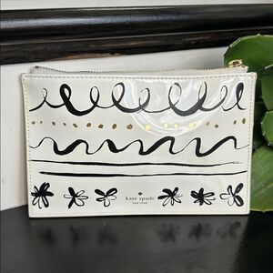 Kate spade clutch purse travel case zip top irony black patent new